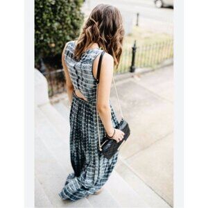 Anthropologie NEUW Shibori Tie Dye Cutout Maxi Dress S Blue Sleeveless Sundress